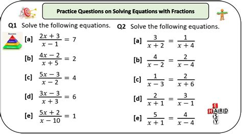 equations with fractions worksheet tes